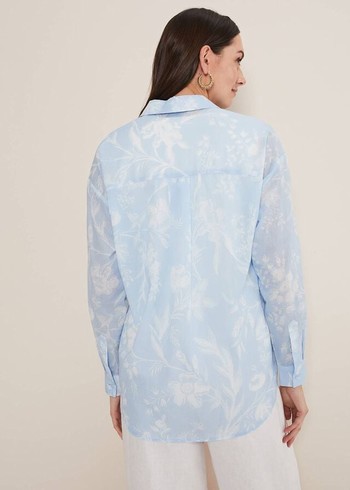 Phase Eight Kaya Floral Print Shirts Blue Australia | MW0261835